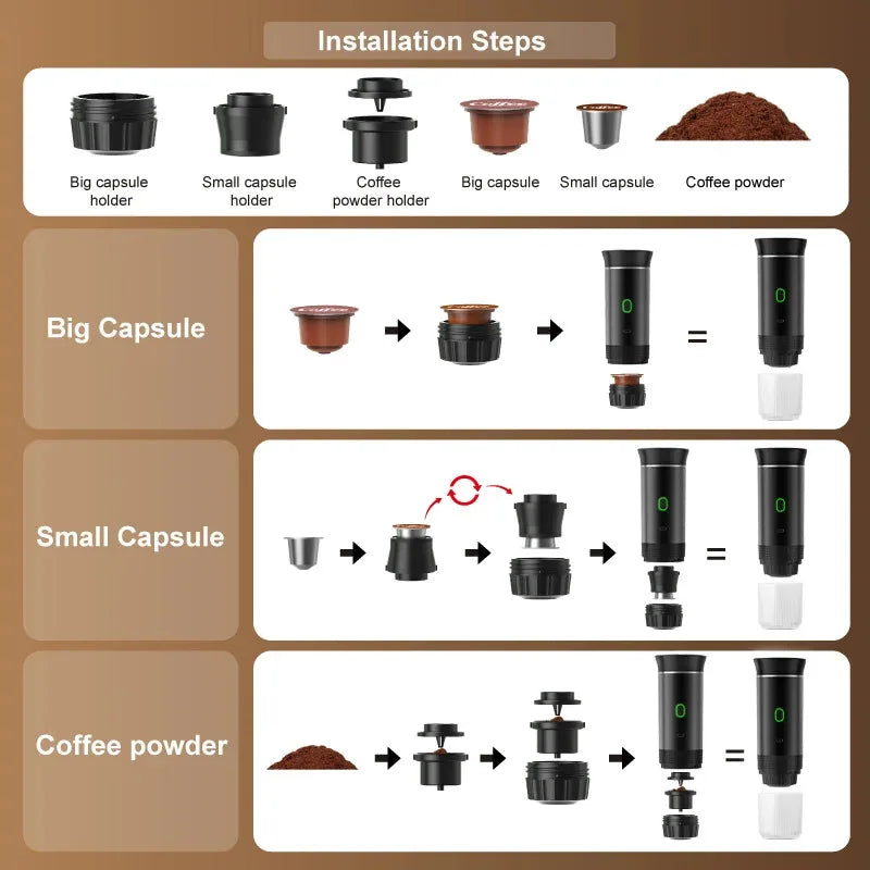 3-in-1 Electric Portable Espresso Coffee Machine